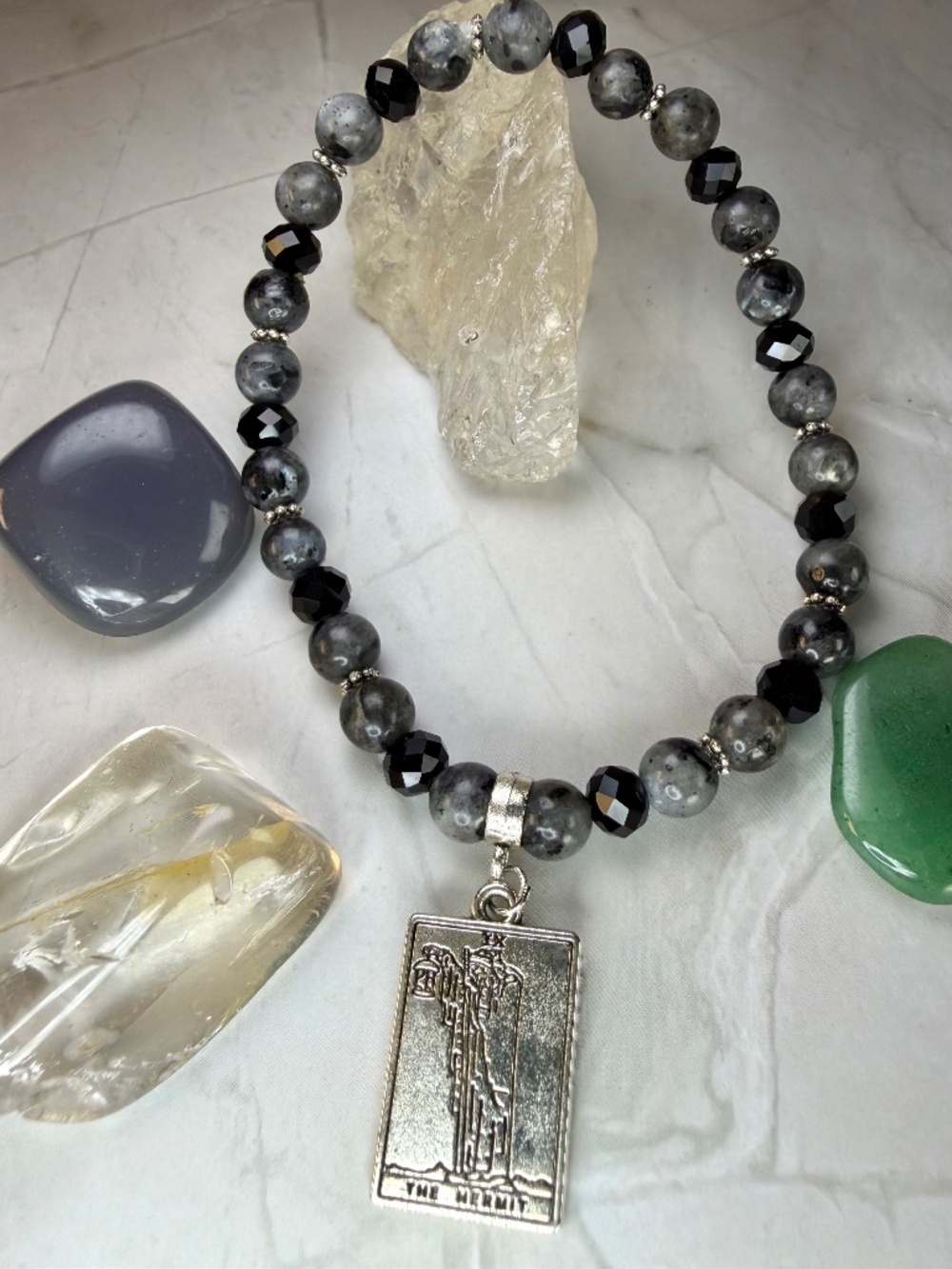 Black Labradorite & Black Obsidian The Hermit Tarot Card Bracelet